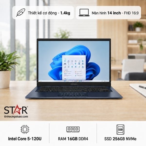 Laptop ASUS Vivobook 14 X1404VAP-V14.C58256 | Core 5-120U, 8GB DDR4, SSD 256GB NVMe, 14" FHD IPS-level 60Hz, Intel UHD Graphics, Quiet Blue