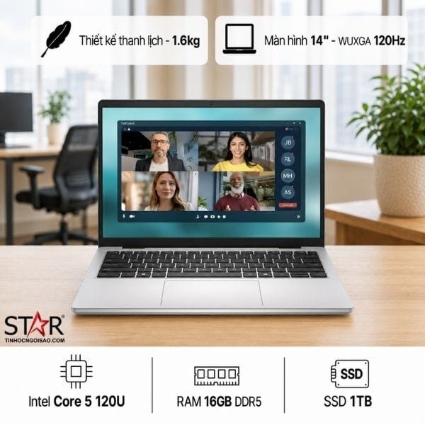 Laptop Dell 14 DC14250 F0FTK5 | i5-120U, 16GB DDR5, SSD 1TB NVMe, 14" WUXGA, WVA, 120Hz, Windows 11 SL + Office, Bạc