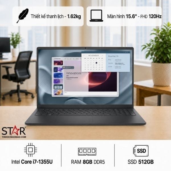 Laptop Dell 15 Pro Essential PV 15250 | i7-1355U, 8GB DDR5, SSD 512GB NVMe, 15.6" FHD 120Hz, WiFi 6, Win 11, Carbon Black