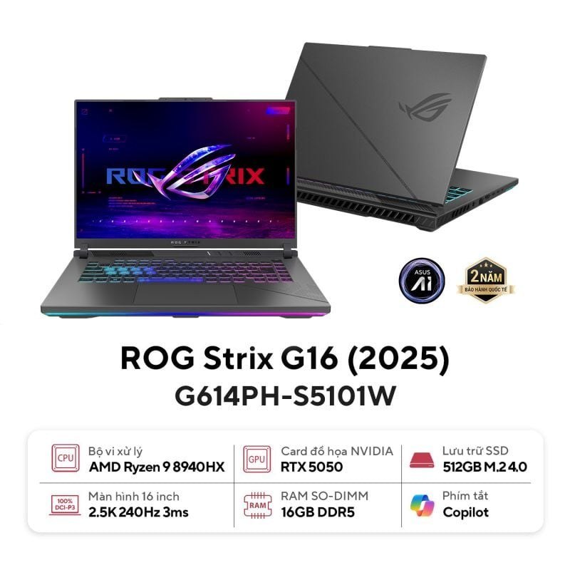 Laptop Gaming ASUS ROG Strix G16 | R9 8940HX, 16GB, SSD 512GB, RTX 5050, 16" 2.5K 240Hz