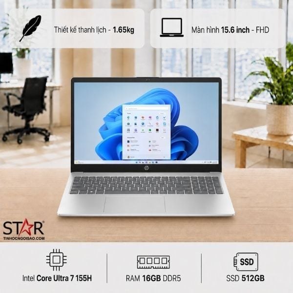 Laptop HP 15-fd1289TU C2CV8PA | Ultra 7-155H, 16GB DDR5, SSD 512GB NVMe, 15.6" FHD, Intel Graphics, Win11 Home 64, Bạc