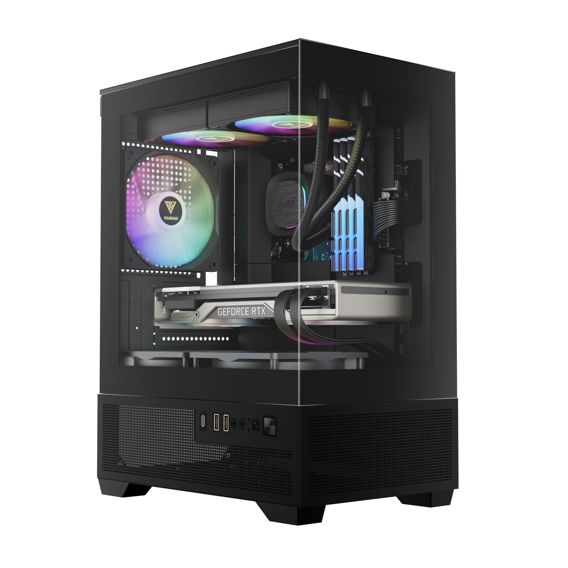 Vỏ Case Gamdias Aura GC9M Elite ARGB M-ATX kèm 3 fan ARGB đen
