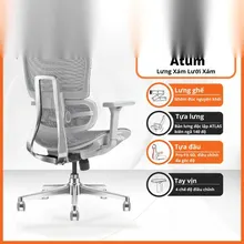 Ghế công thái học Manson Atum | Xám, lưng hợp kim nhôm, tựa đầu 6D